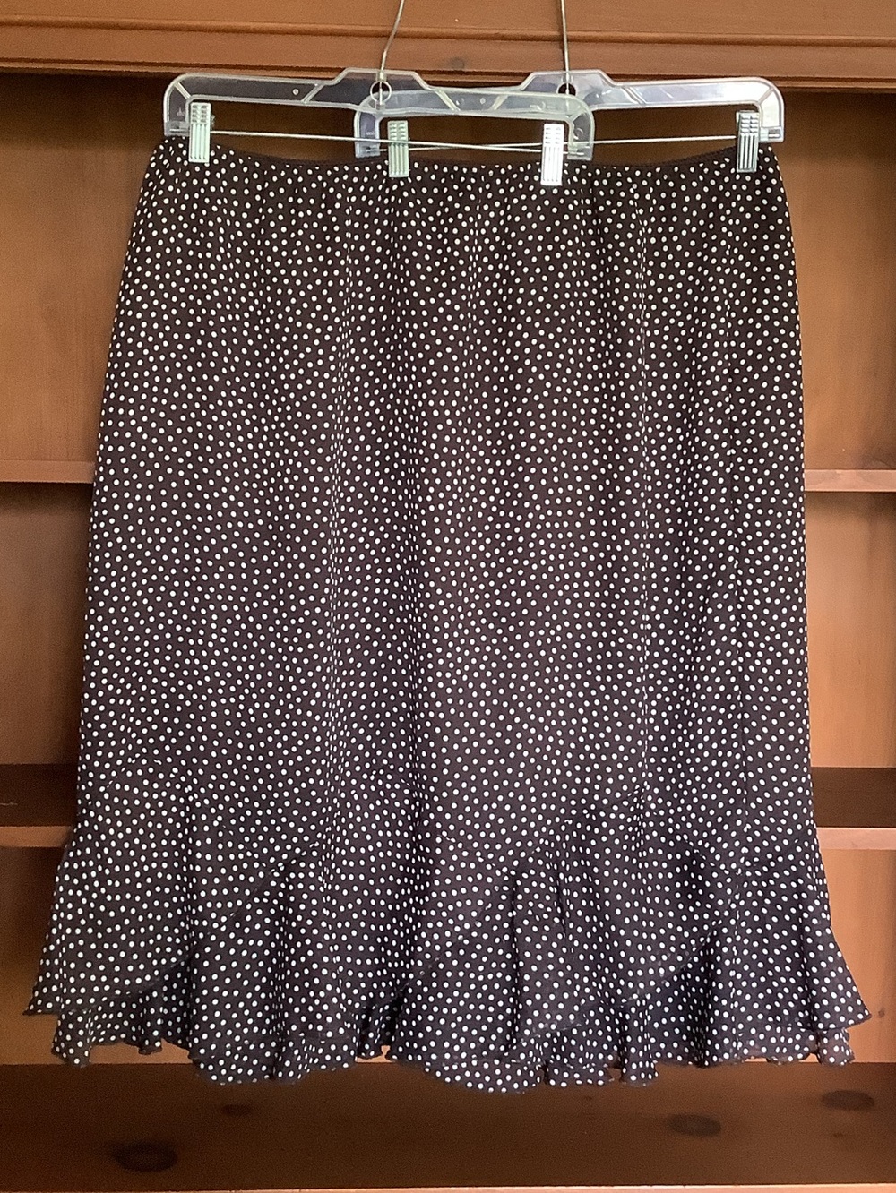 Y2K Plus Size CJ Banks Brown Polka Dot Ruffle Hem Midi Skirt Size 2X